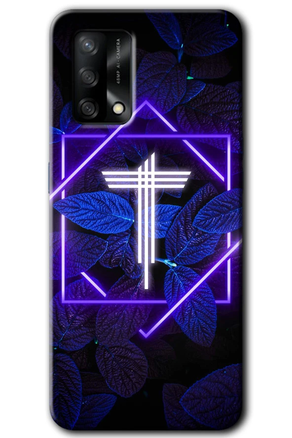 Oppo A54 Kılıf HD Desen Baskılı Arka Kapak - Dark Neon Yaprak T Harfi