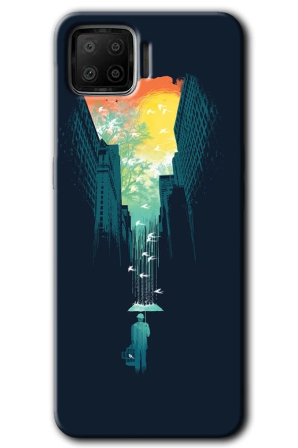 Oppo A73 Kılıf HD Desen Baskılı Arka Kapak - City Bird Sky