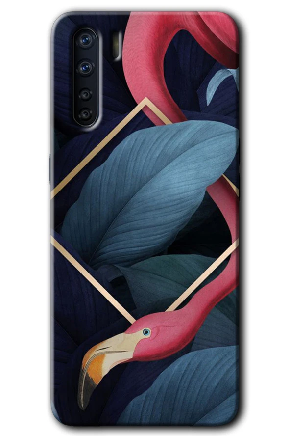 Oppo A91 Kılıf HD Desen Baskılı Arka Kapak - Flamingo Yaprak