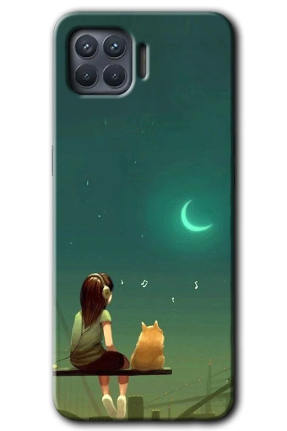 Oppo Reno 4 Lite Kılıf HD Desen Baskılı Arka Kapak - Kedili Kız