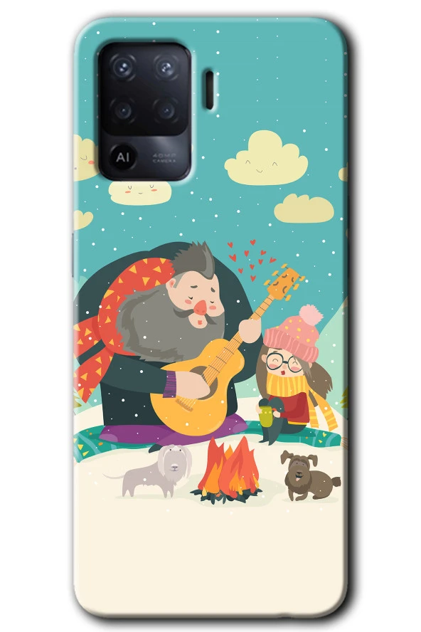 Oppo Reno 5 Lite Kılıf HD Desen Baskılı Arka Kapak - Kış Pikniği
