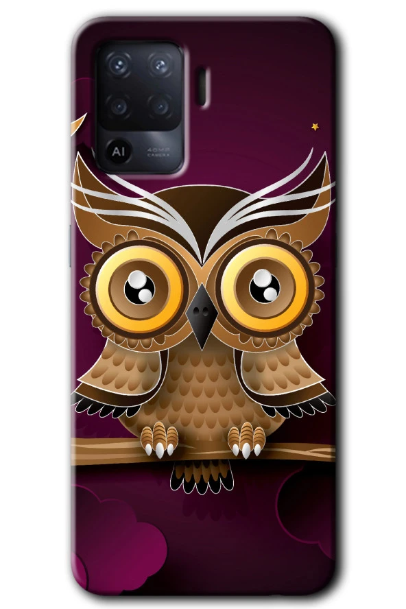 Oppo Reno 5 Lite Kılıf HD Desen Baskılı Arka Kapak - Owl Bird Branch