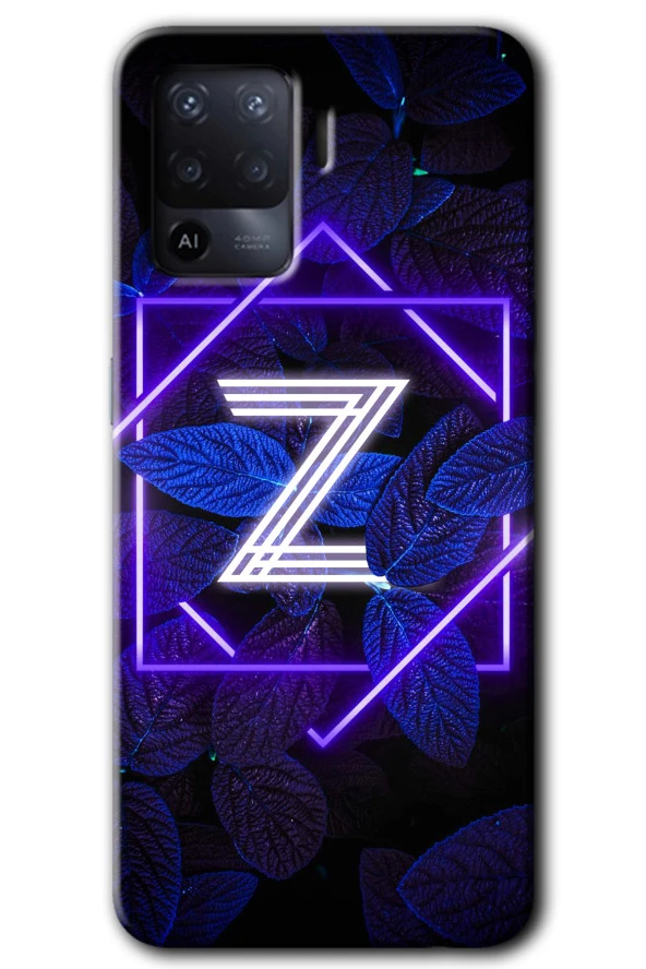 Oppo Reno 5 Lite Kılıf HD Desen Baskılı Arka Kapak - Dark Neon Yaprak Z Harfi