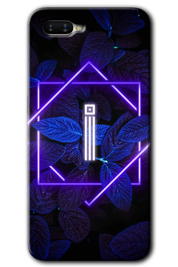 Oppo Rx 17 Neo Kılıf HD Desen Baskılı Arka Kapak - Dark Neon Yaprak İ Harfi