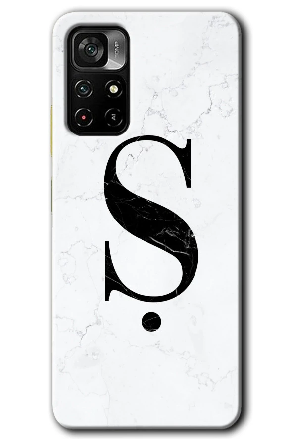 Poco M4 Pro 5G Kılıf HD Desen Baskılı Arka Kapak - Beyaz Mermer Desenli Ş Harfi