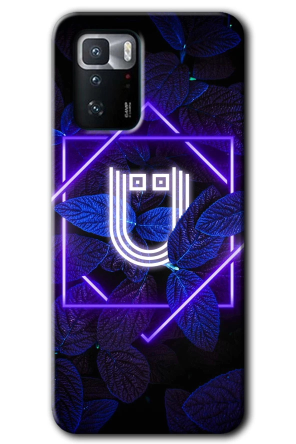 Poco x3 GT Kılıf HD Desen Baskılı Arka Kapak - Dark Neon Yaprak Ü Harfi