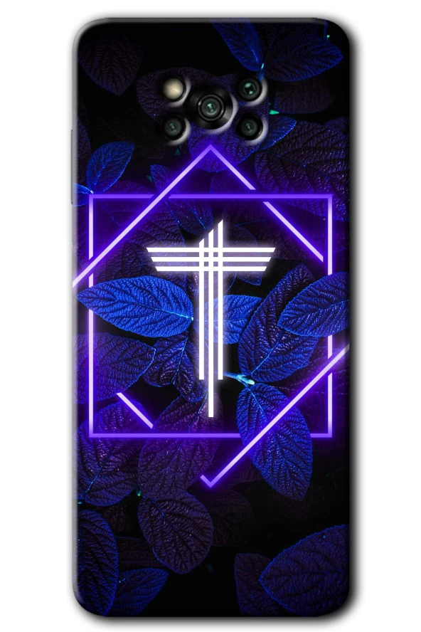 Poco x3 NFC Kılıf HD Desen Baskılı Arka Kapak - Dark Neon Yaprak T Harfi