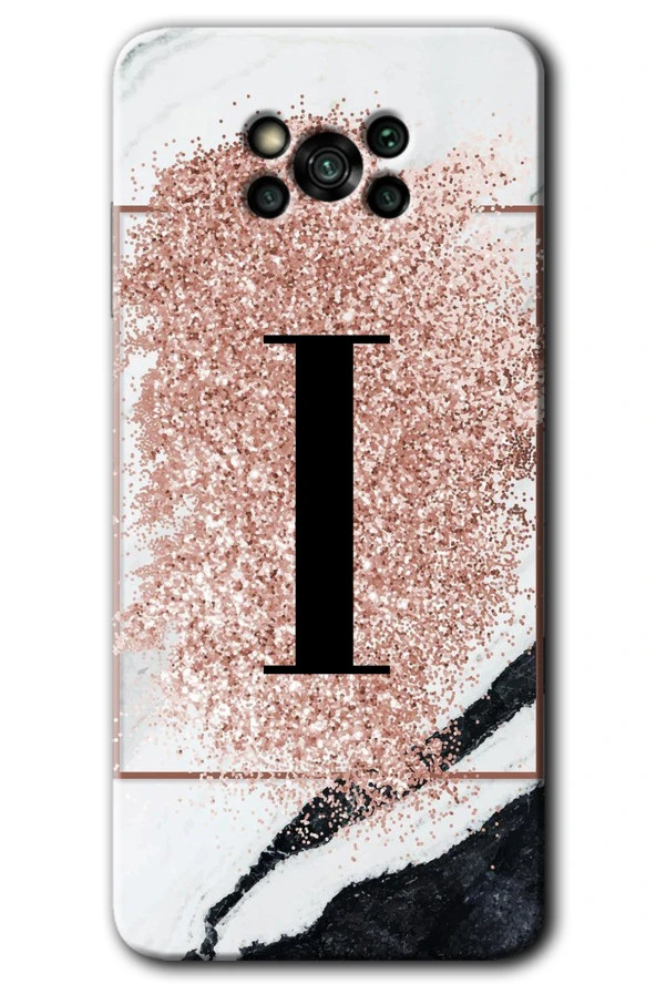 Poco x3 Pro Kılıf HD Desen Baskılı Arka Kapak - Pembe Mermer Desenli I Harfi