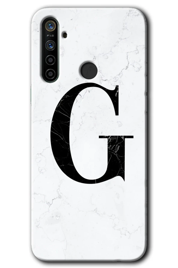 Realme 5i Kılıf HD Desen Baskılı Arka Kapak - Beyaz Mermer Desenli G Harfi