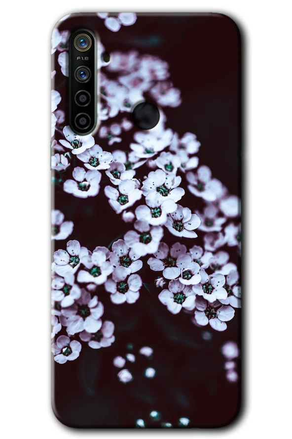 Realme 6i Kılıf HD Desen Baskılı Arka Kapak - Beyaz Çiçek