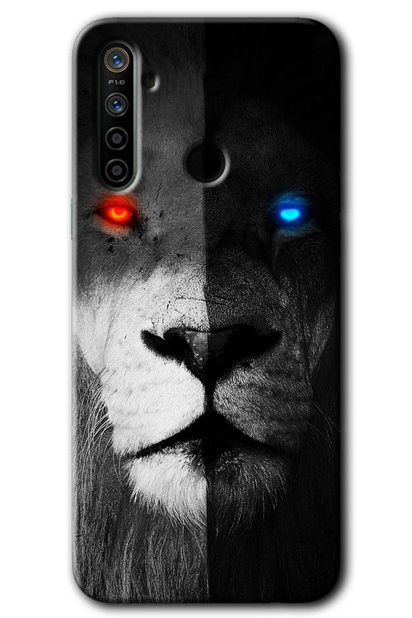Realme 6i Kılıf HD Desen Baskılı Arka Kapak - Fire and Ice Lion
