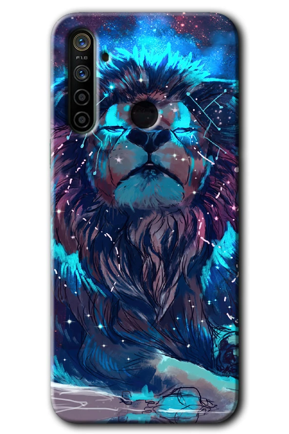 Realme 6i Kılıf HD Desen Baskılı Arka Kapak - Neon Aslan