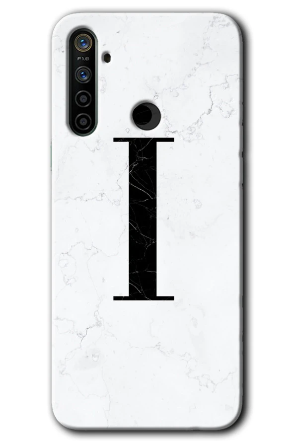 Realme 6i Kılıf HD Desen Baskılı Arka Kapak - Beyaz Mermer Desenli İ Harfi