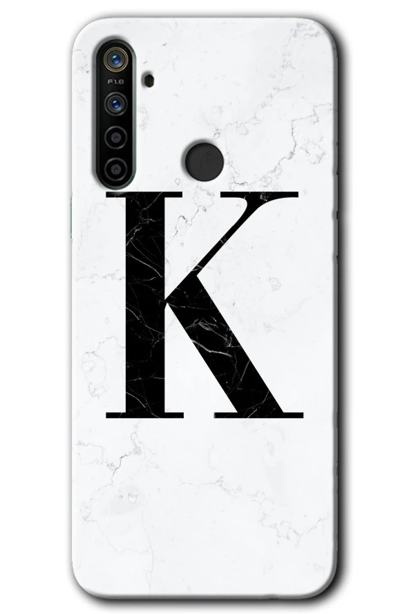 Realme 6i Kılıf HD Desen Baskılı Arka Kapak - Beyaz Mermer Desenli K Harfi