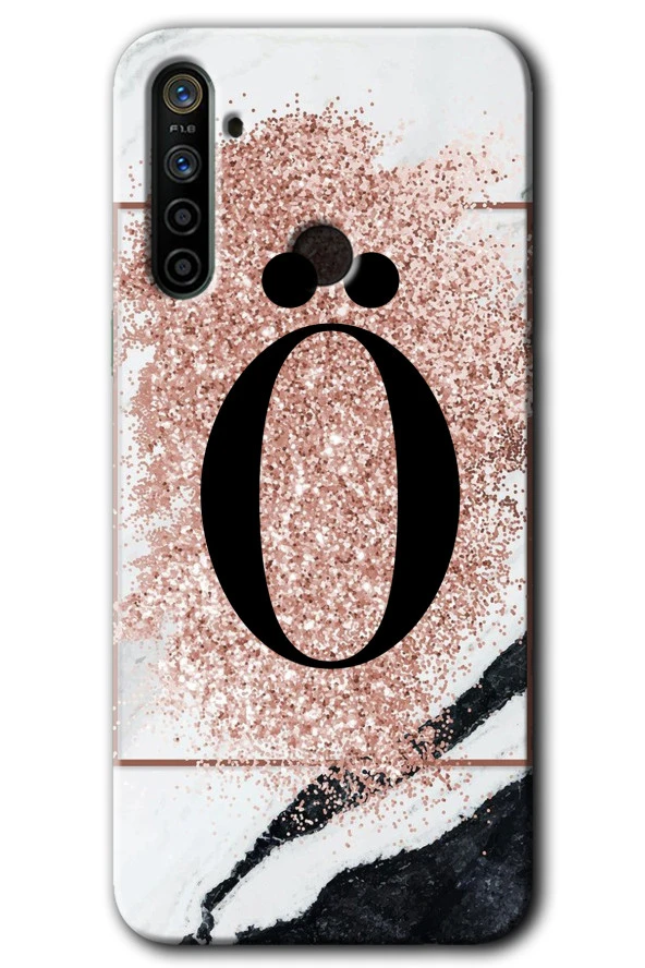 Realme 6i Kılıf HD Desen Baskılı Arka Kapak - Pembe Mermer Desenli Ö Harfi
