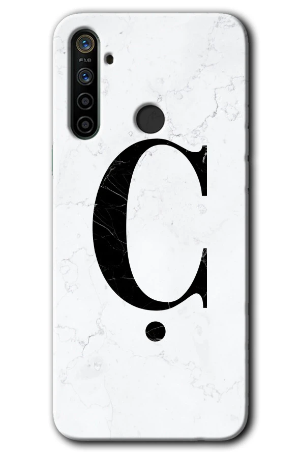 Realme 6i Kılıf HD Desen Baskılı Arka Kapak - Beyaz Mermer Desenli Ç Harfi