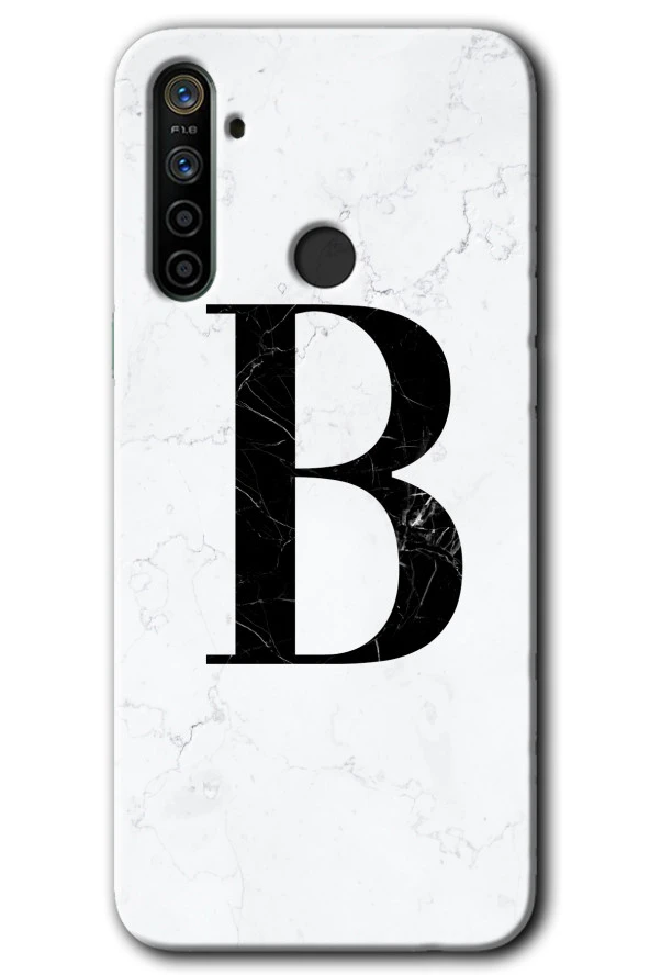 Realme 6i Kılıf HD Desen Baskılı Arka Kapak - Beyaz Mermer Desenli B Harfi