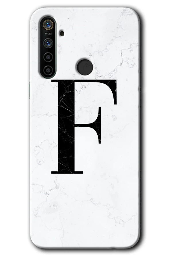 Realme 6i Kılıf HD Desen Baskılı Arka Kapak - Beyaz Mermer Desenli F Harfi