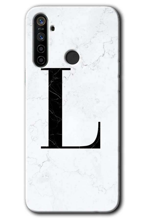 Realme 6i Kılıf HD Desen Baskılı Arka Kapak - Beyaz Mermer Desenli L Harfi