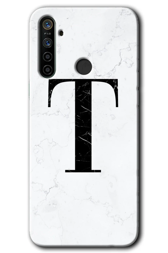 Realme 6i Kılıf HD Desen Baskılı Arka Kapak - Beyaz Mermer Desenli T Harfi