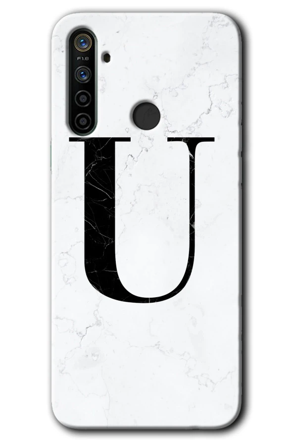 Realme 6i Kılıf HD Desen Baskılı Arka Kapak - Beyaz Mermer Desenli U Harfi