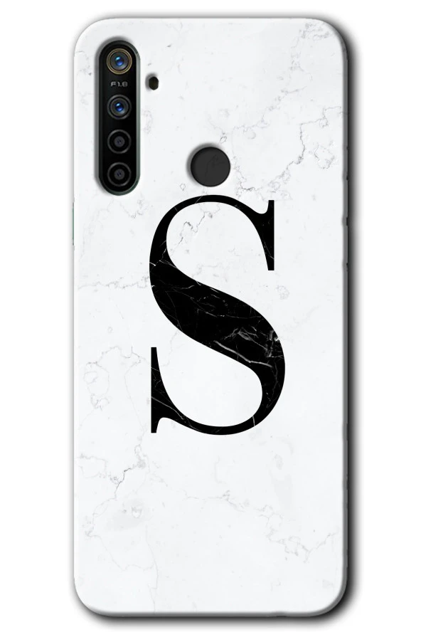 Realme 6i Kılıf HD Desen Baskılı Arka Kapak - Beyaz Mermer Desenli S Harfi