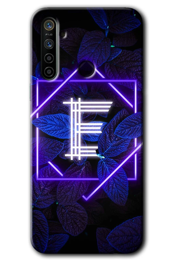 Realme 6i Kılıf HD Desen Baskılı Arka Kapak - Dark Neon Yaprak E Harfi