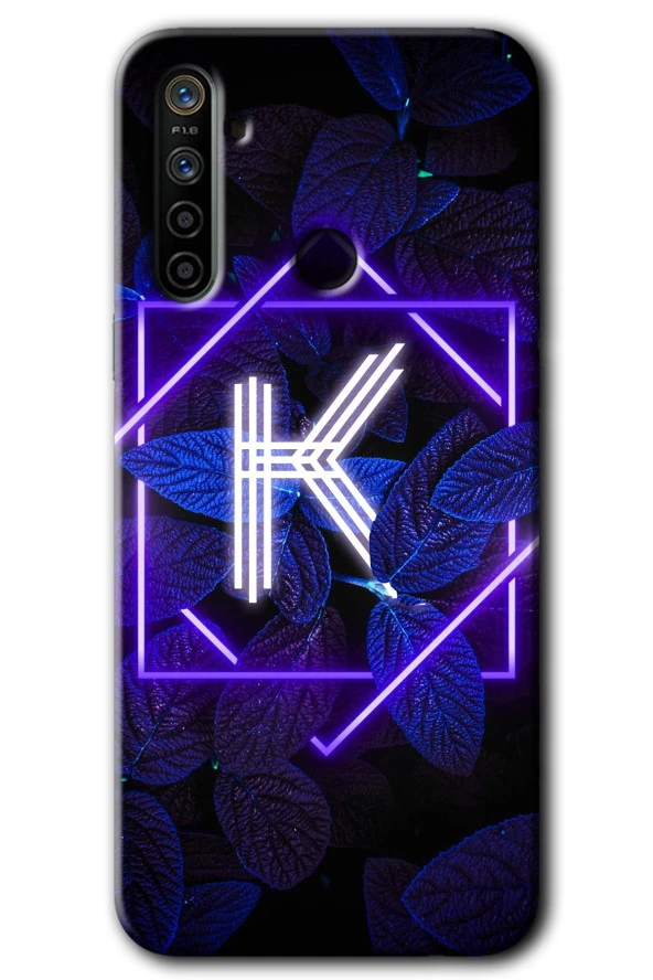 Realme 6i Kılıf HD Desen Baskılı Arka Kapak - Dark Neon Yaprak K Harfi