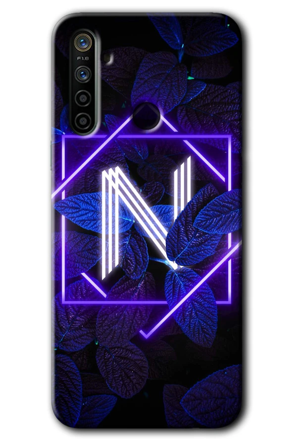 Realme 6i Kılıf HD Desen Baskılı Arka Kapak - Dark Neon Yaprak N Harfi
