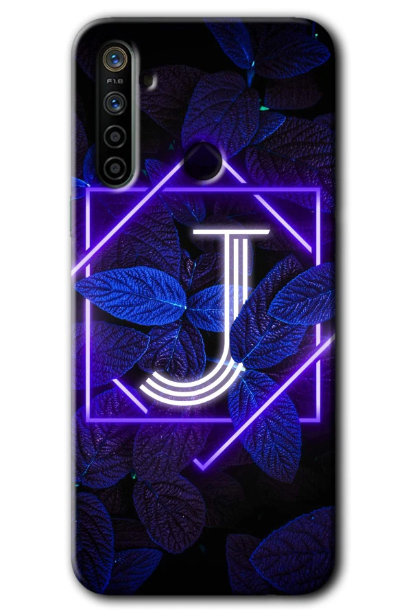 Realme 6i Kılıf HD Desen Baskılı Arka Kapak - Dark Neon Yaprak J Harfi