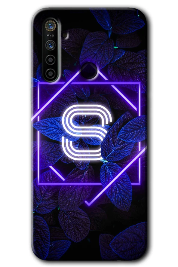 Realme 6i Kılıf HD Desen Baskılı Arka Kapak - Dark Neon Yaprak S Harfi