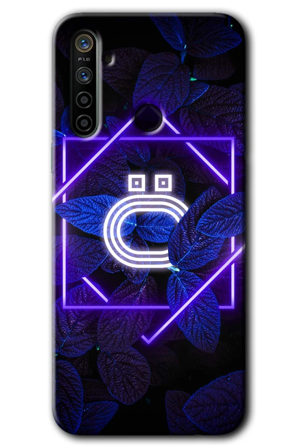 Realme 6i Kılıf HD Desen Baskılı Arka Kapak - Dark Neon Yaprak Ö Harfi