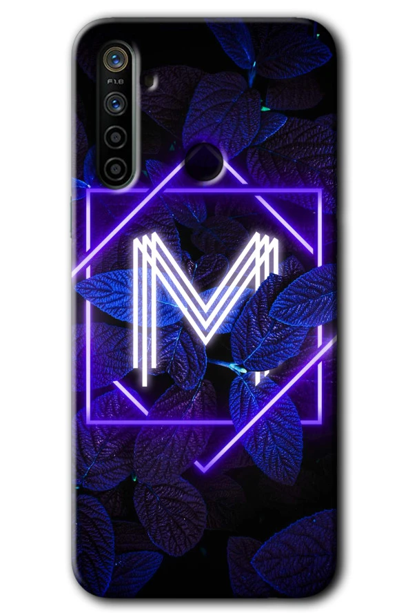 Realme 6i Kılıf HD Desen Baskılı Arka Kapak - Dark Neon Yaprak M Harfi
