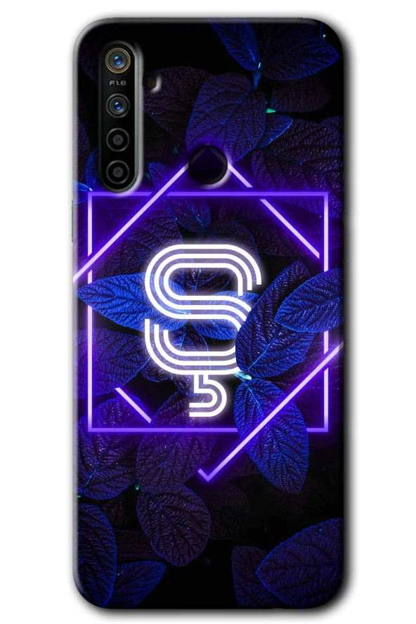 Realme 6i Kılıf HD Desen Baskılı Arka Kapak - Dark Neon Yaprak Ş Harfi