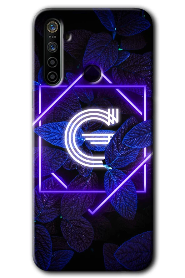 Realme 6i Kılıf HD Desen Baskılı Arka Kapak - Dark Neon Yaprak G Harfi
