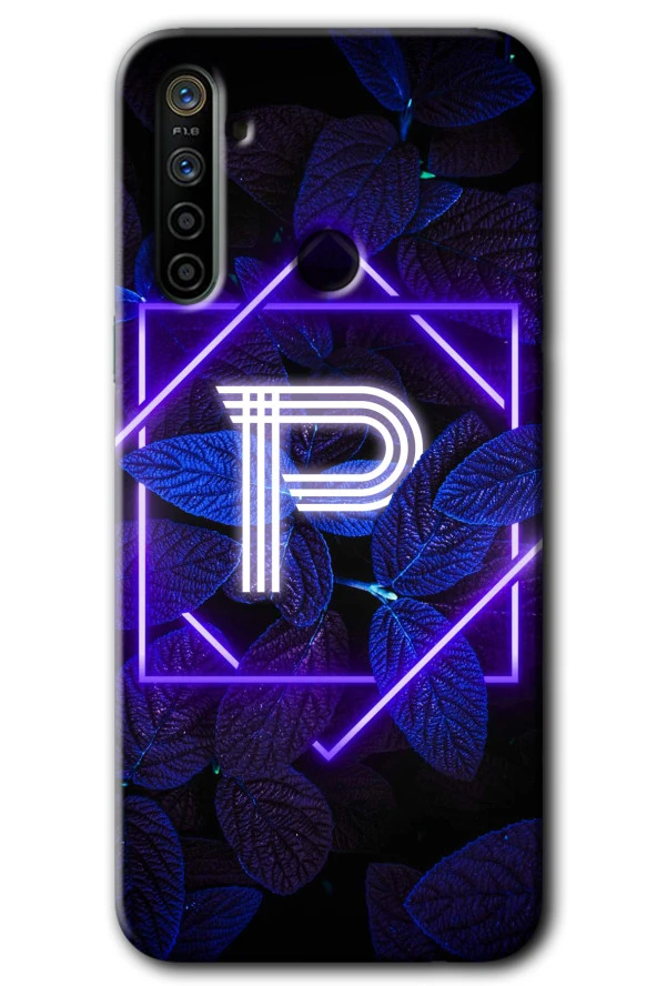 Realme 6i Kılıf HD Desen Baskılı Arka Kapak - Dark Neon Yaprak P Harfi