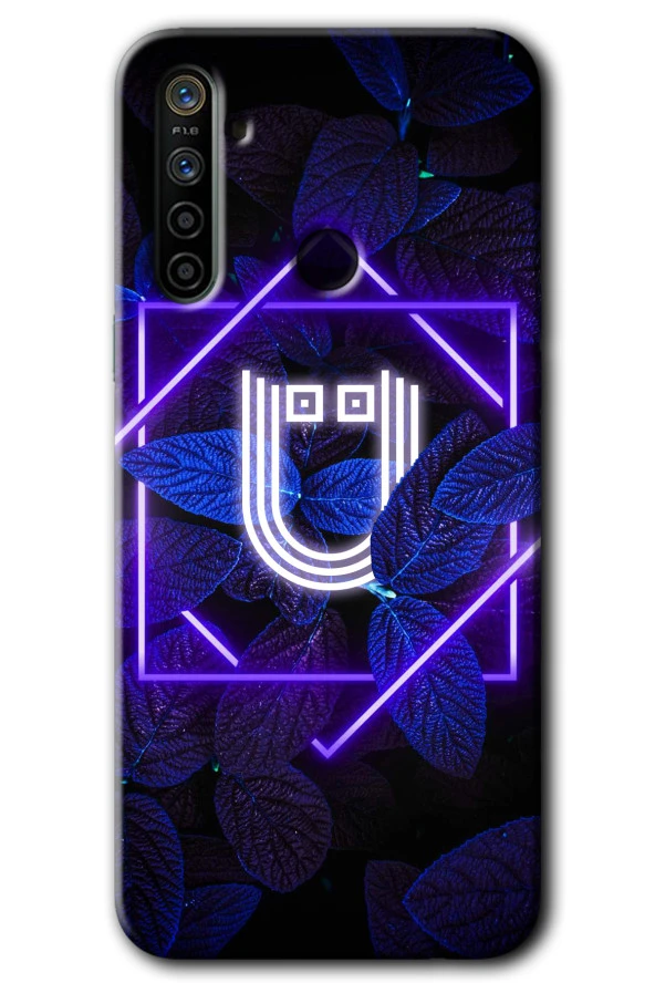 Realme 6i Kılıf HD Desen Baskılı Arka Kapak - Dark Neon Yaprak Ü Harfi