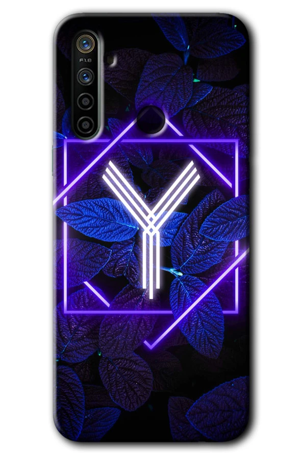 Realme 6i Kılıf HD Desen Baskılı Arka Kapak - Dark Neon Yaprak Y Harfi
