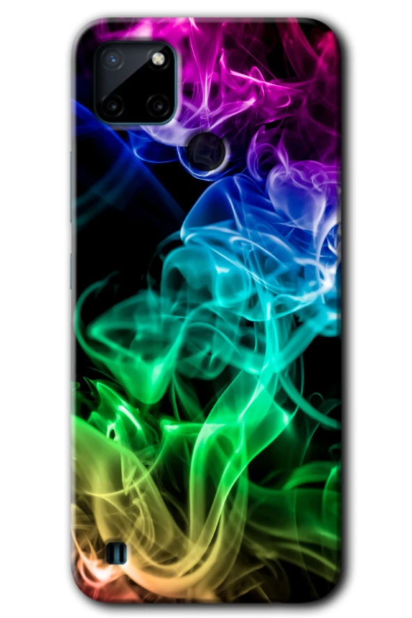 Realme C21 Kılıf HD Desen Baskılı Arka Kapak - Smoke Colorful