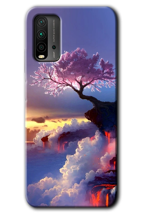 Redmi 9T Kılıf HD Desen Baskılı Arka Kapak - Wash Red Wall