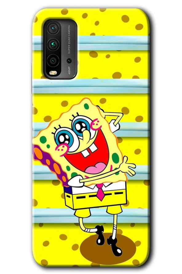 Redmi 9T Kılıf HD Desen Baskılı Arka Kapak - Aşık Sünger Bob