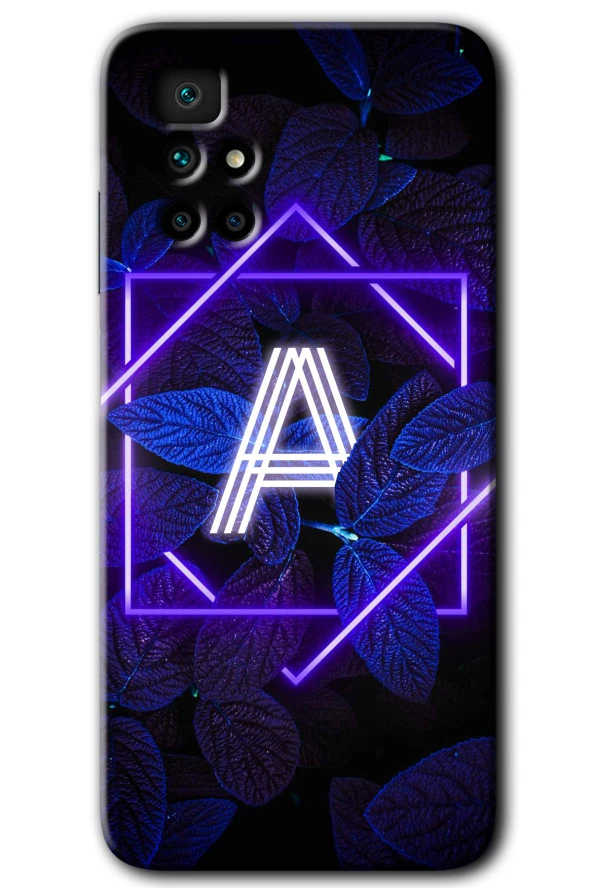 Redmi 10 Kılıf HD Desen Baskılı Arka Kapak - Dark Neon Yaprak A Harfi