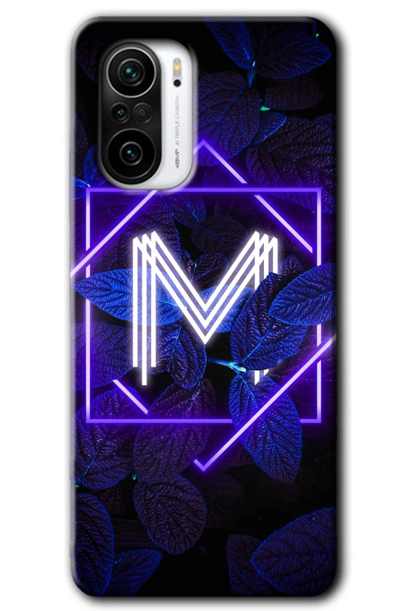 Redmi Mi11i Kılıf HD Desen Baskılı Arka Kapak - Dark Neon Yaprak M Harfi