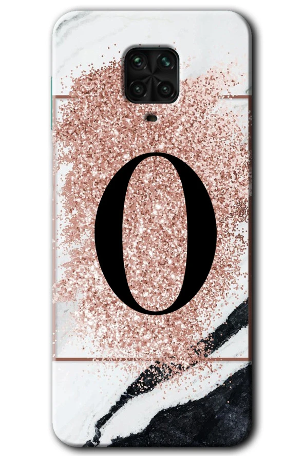 Redmi Note 9s Kılıf HD Desen Baskılı Arka Kapak - Pembe Mermer Desenli O Harfi