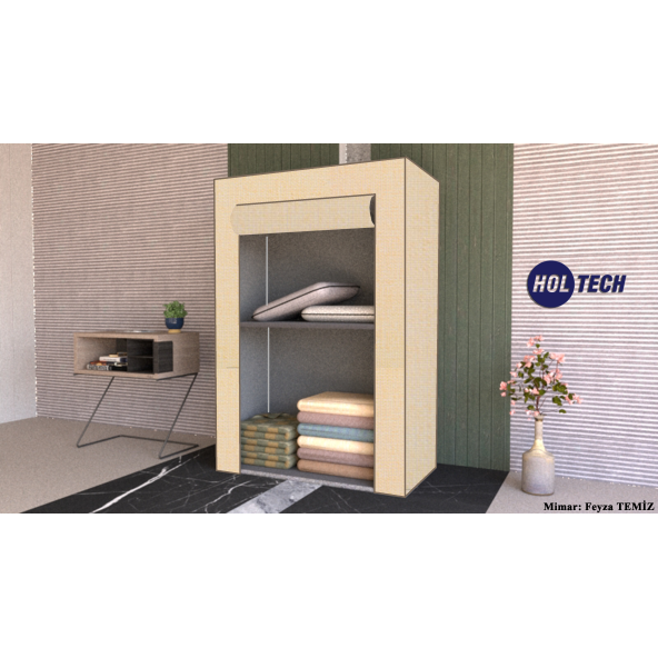 Yorgan Hurcu Bez Dolap Yüklük Çelik Profilli Bej Gardırop