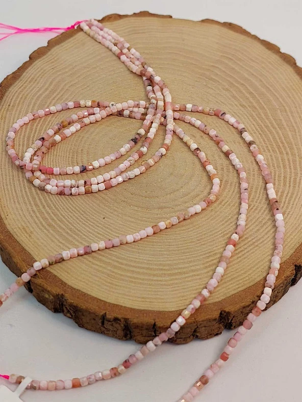 Pembe & Beyaz Opal Taşı Küp Şekilli Dizi 2.5mm (45310) - Resim 3