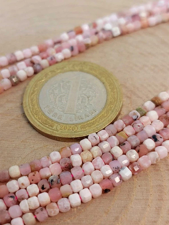 Pembe & Beyaz Opal Taşı Küp Şekilli Dizi 2.5mm (45310) - Resim 2