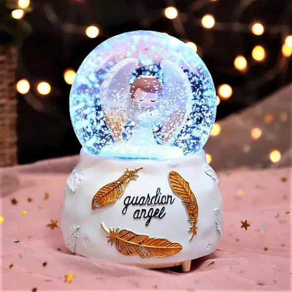 Koruyucu Melek Işıklı Müzikli Sihirli Büyük Boy Kar Küresi - 2