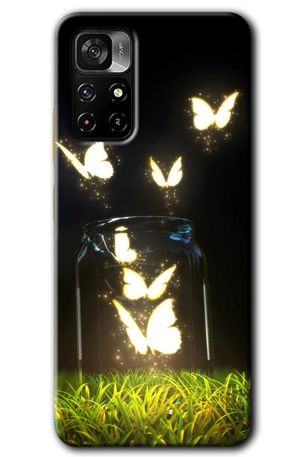 Redmi Note 11T Kılıf HD Desen Baskılı Arka Kapak - Işıklı Kelebekler