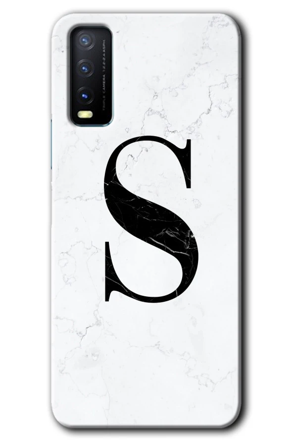 Vivo Y11s Kılıf HD Desen Baskılı Arka Kapak - Beyaz Mermer Desenli S Harfi